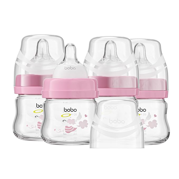YOHKOH Glass Baby Bottles with Slow Flow Nipple, Newborn Anti-Colic Baby Bottles by Home