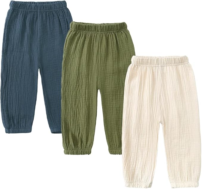 MYGBCPJS Baby Boys Girls Cotton Linen Trousers Kids Casual Ankle Pants Loose by MYGBCPJS