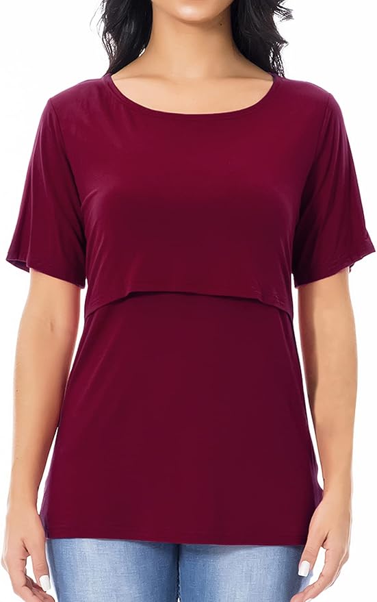 Smallshow Women's Maternity Nursing Tops Short Sleeve Breastfeeding Clothes - Image 5