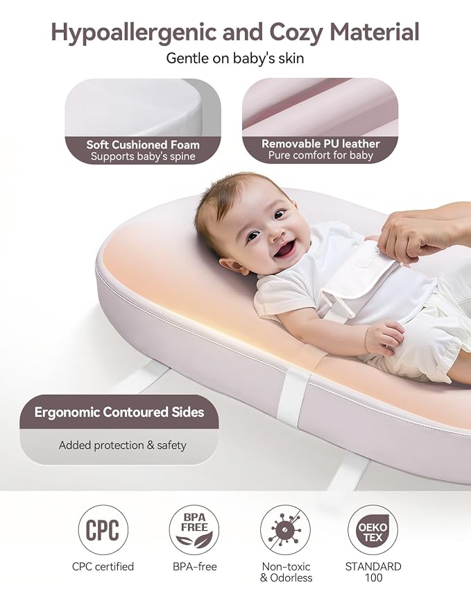 COMOMY Baby Changing Pad with Wipeable & Waterproof PU Cover, Contoured Diaper - Image 3