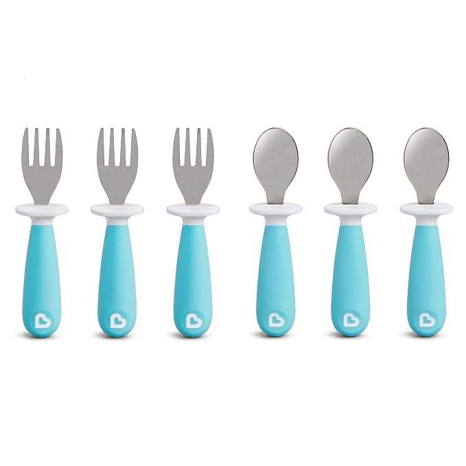 Munchkin® Raise™ Toddler Fork and Spoon Utensil Set, Rest Keeps Tip Off Table by Munchkin