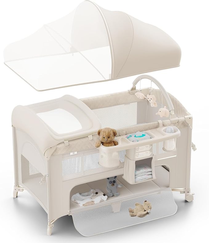 4 in 1 Baby Bassinet, Pack and Play, Bedside Crib Sleeper, Diaper Changer by ObeeOdee