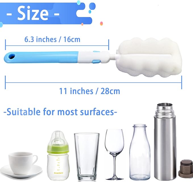 Bottle Brush 8PCS Sponge Cup Brush Set Cup Scrubber Brush Portable Long Handle - Image 2