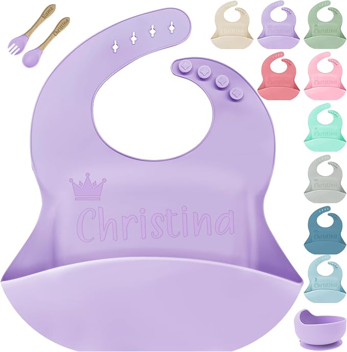 SRdrew Personalized Silicone Bibs Set Custom Engraved Name Icon Toddler Bib by SRdrew