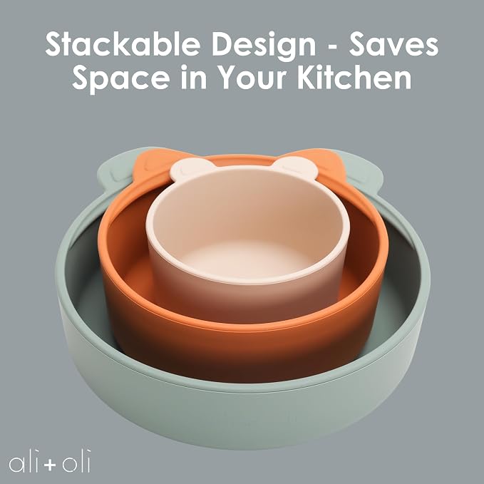 Ali+Oli Children's Stackable Snack Bowl Set BPA Free Food-Grade Silicone Bowls - Image 5
