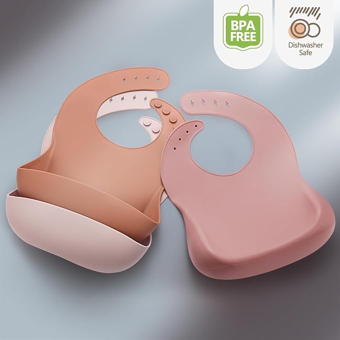 Silicone Bibs for Babies Toddler Set of 3, BPA Free, Soft Adjustable Waterproof - Image 7