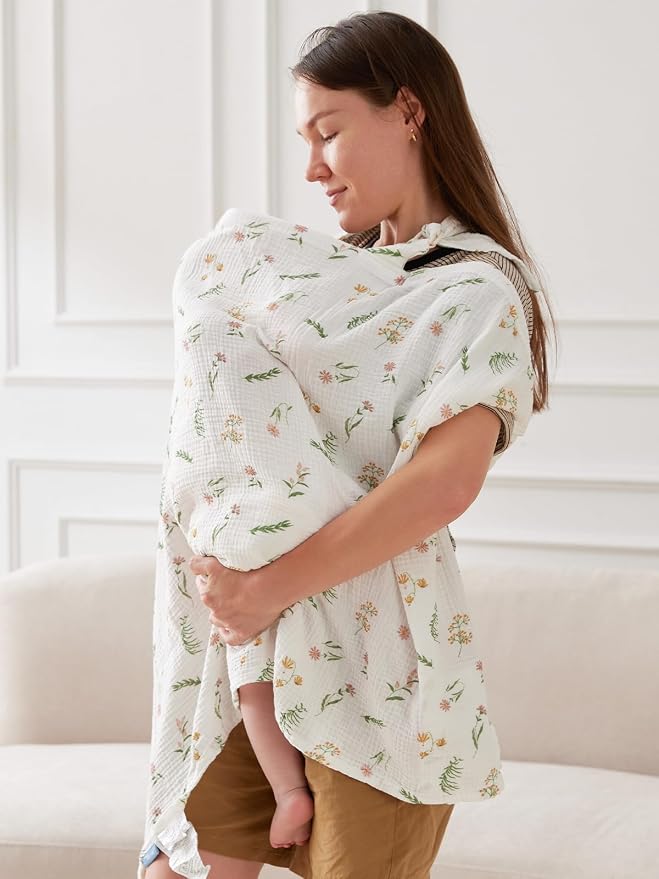 TILLYOU Muslin Nursing Cover for Baby Breastfeeding, 100% Cotton Breathable - Image 3