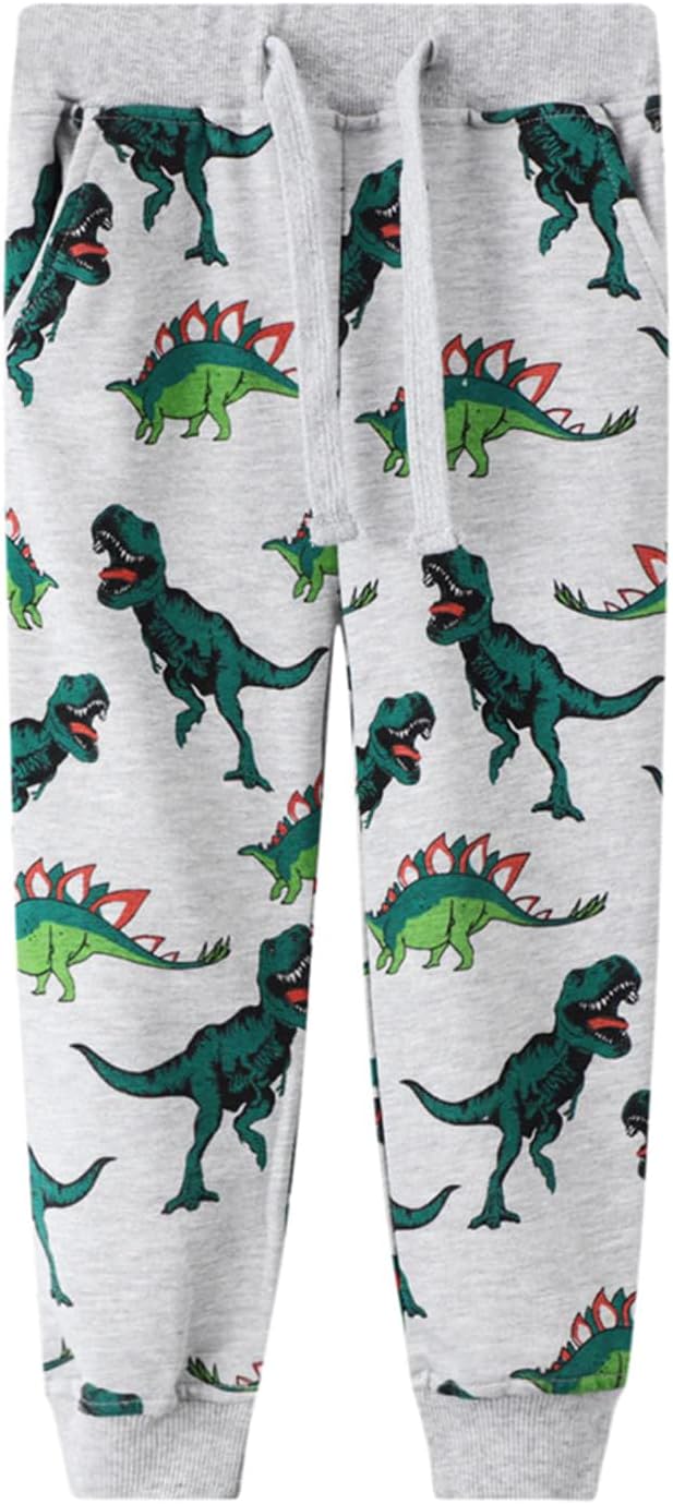 LOKTARC 2 Pack Boys Drawstring Sweatpants Cute Pattern Cotton Sport Jogger Pants - Image 3