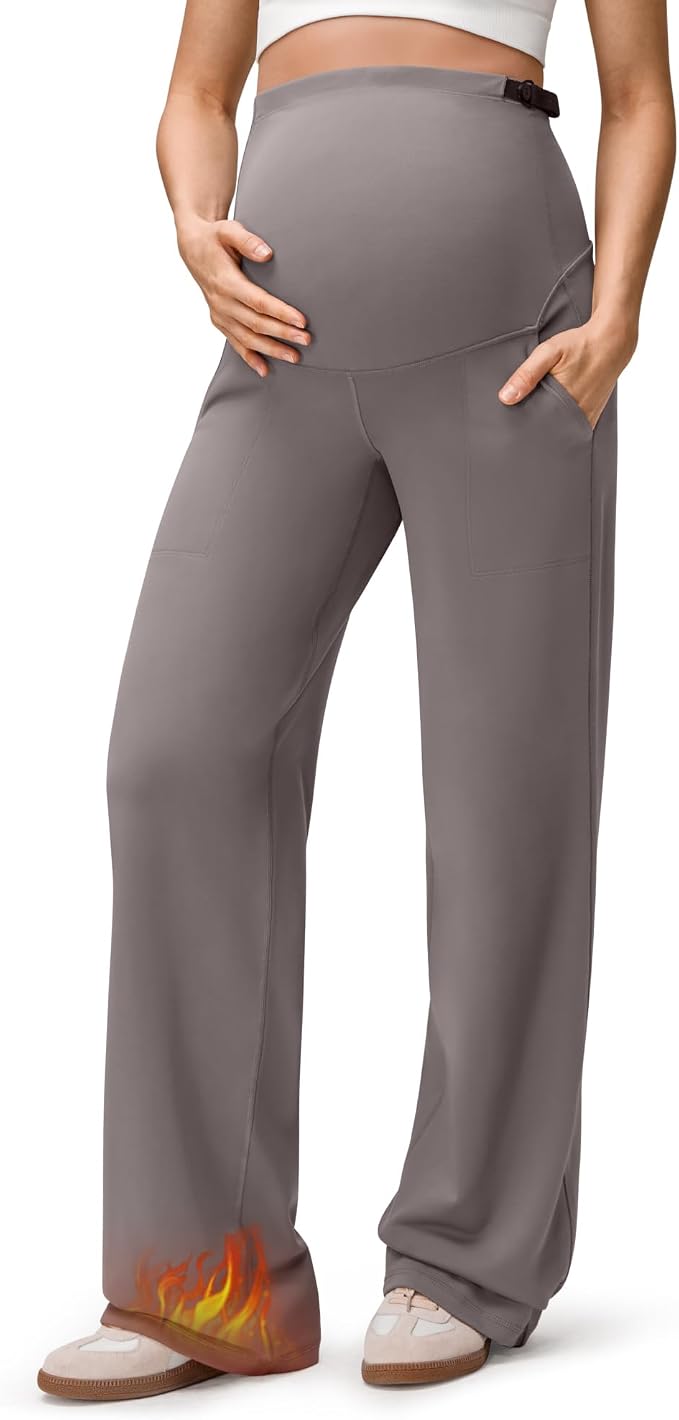 G4Free EverGoing Fleece Lined Maternity Wide Leg Pants Over The Belly Pregnancy by G4Free