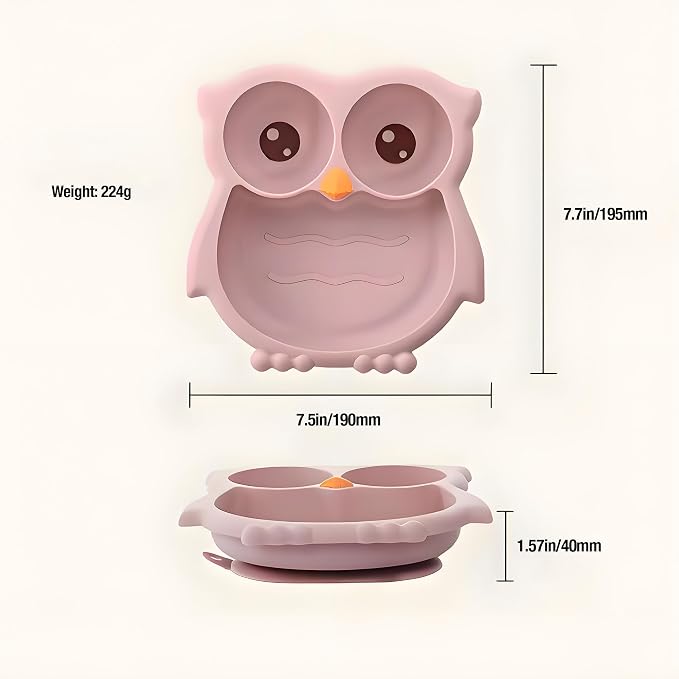 PandaEar Toddler Suction Plates, Stay Put Divided Baby Plates, Owl Shape - Image 4