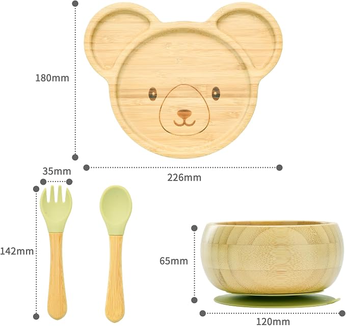 Bamboo Suction Plates Bowls Setfor Baby Toddler Divided Platter Food bowl - Image 2