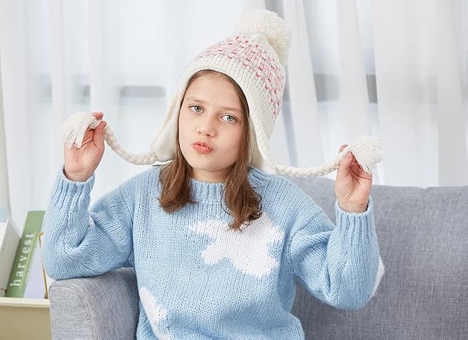 Moon Kitty Girls Knit Hats Winter Fleece Lining Skiing Winter Caps - Image 6