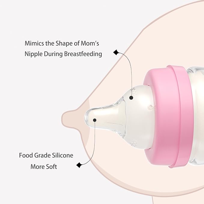 YOHKOH Glass Baby Bottles with Slow Flow Nipple, Newborn Anti-Colic Baby Bottles - Image 6