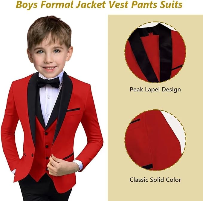 Boys Suit 3 Piece Ring Bearer Suit Kids Formal Jacket Vest Pants Suits Wedding - Image 3