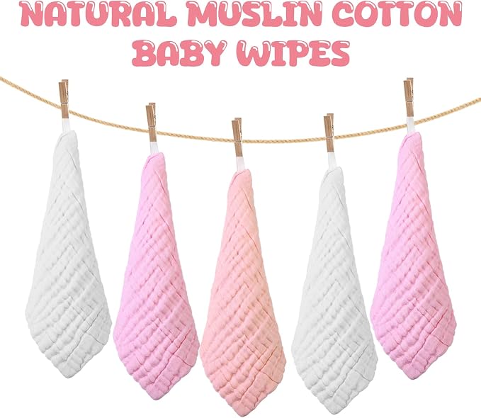 Breling 20 Pcs Baby Muslin Washcloth 12 x 12 Inch 100% Cotton Soft and - Image 4
