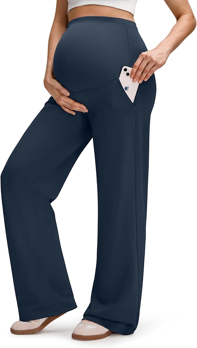 G4Free EverGoing Fleece Lined Maternity Wide Leg Pants Over The Belly Pregnancy - Image 4