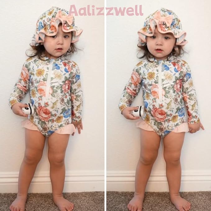 Aalizzwell Baby Girls Long Sleeve One Piece Swimsuit - Image 2