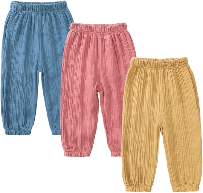 MYGBCPJS Baby Boys Girls Cotton Linen Trousers Kids Casual Ankle Pants Loose by MYGBCPJS