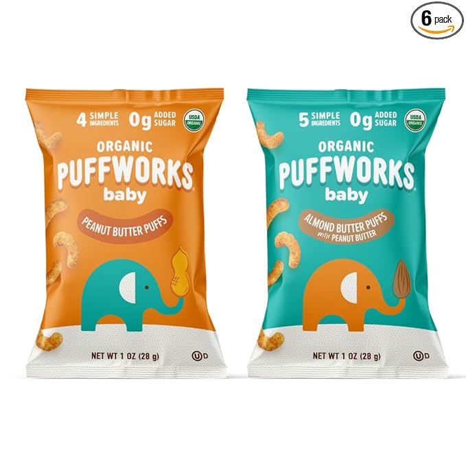Puffworks Baby Peanut and Almond Variety Pack, Plant Protein, USDA Organic by Puffworks