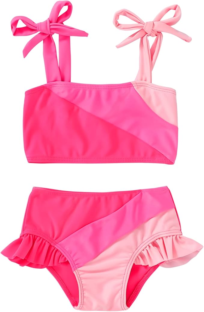 YOUNGER TREE Toddler Girls Two Pieces Swimsuit Color Block Stripe Swimwear by YOUNGERTREE