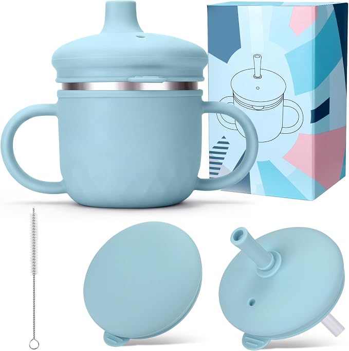 BUSOHA Stainless Steel Sippy Cups - 3 IN 1 Silicone Sippy Cup by BUSOHA