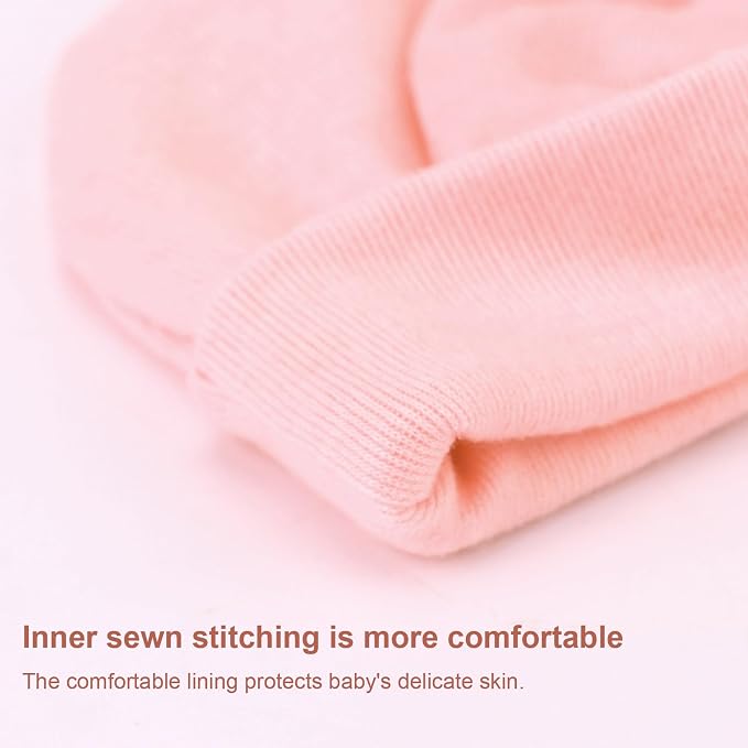 BQUBO Newborn Baby Girls Hats Mittens Set Hospital Hat Beanie Infant Bow Hats - Image 4