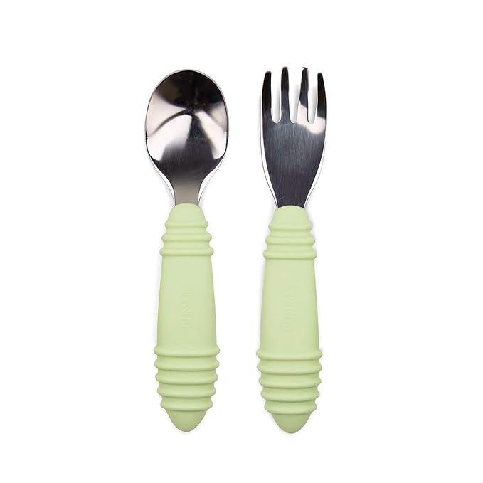 Bumkins Toddler Utensils, Kids Size Fork and Spoon Set, Silicone and by Bumkins