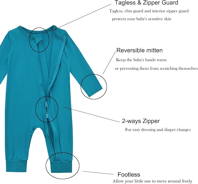 Aablexema Baby Footless Pajamas Rayon 3pcs Unisex Infant Zipper Romper - Image 4