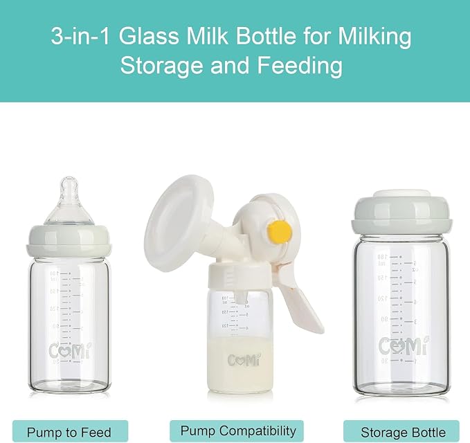 COMI Wide Neck Glass Breastmilk Collection n Storage Bottle, 4 Packs, 6oz - Image 2