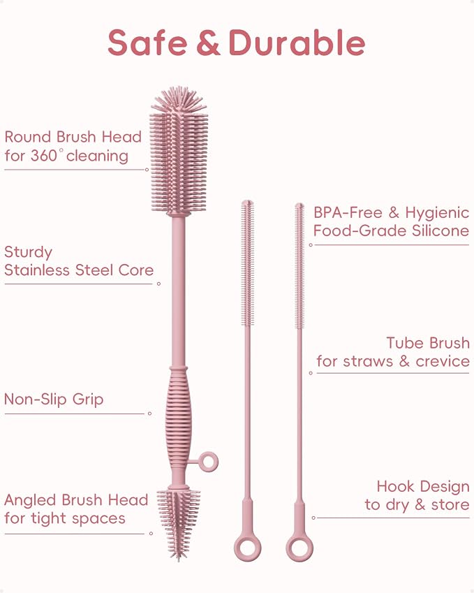 Baby Bottle Brush and Straw Cleaner Brush Set, Extra Long Double-Ended Soft - Image 2
