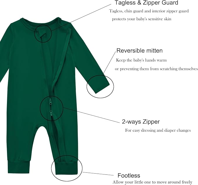 Aablexema Baby Footless Pajamas Rayon 3pcs Unisex Infant Zipper Romper - Image 4