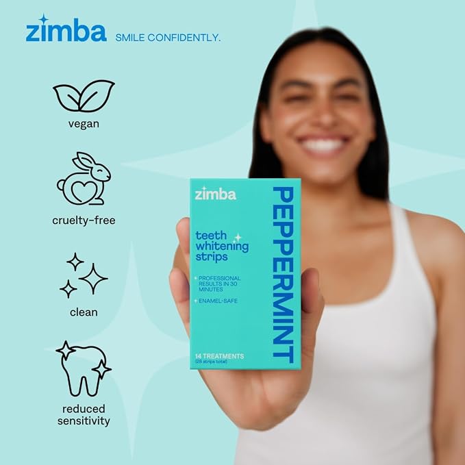 Zimba Peppermint Flavored Teeth Whitening Strips | Vegan, Enamel Safe Hydrogen - Image 3