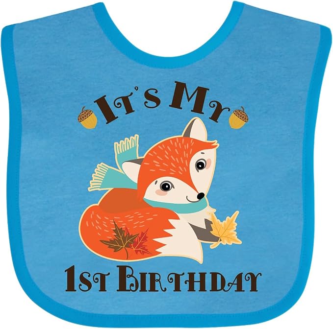 inktastic 1st Birthday Woodland Fox Baby Bib by Inktastic