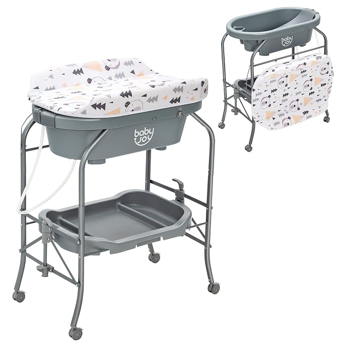 BABY JOY Baby Bathtub with Changing Table, Foldable Infant Diaper Changing by BABYJOY