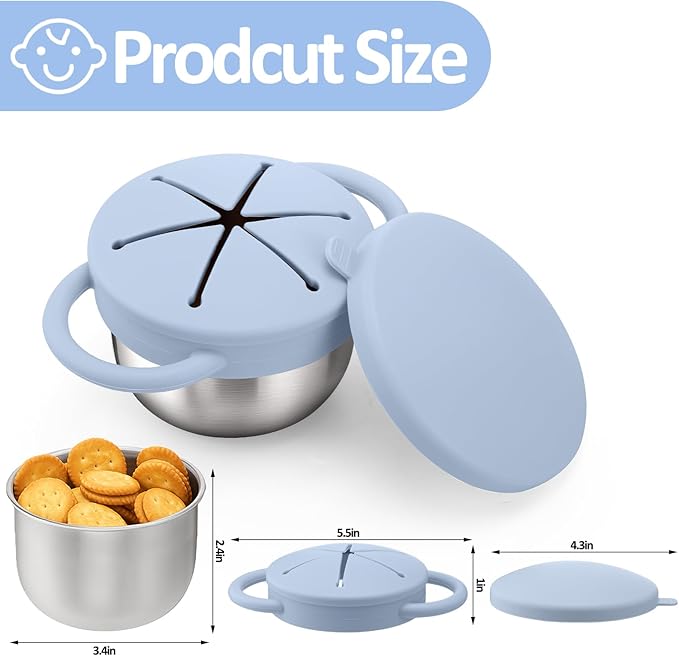 BUSOHA 2 Pack Stainless Steel Toddler Snack Cups - 9 OZ Spill-Proof Baby Snack - Image 2