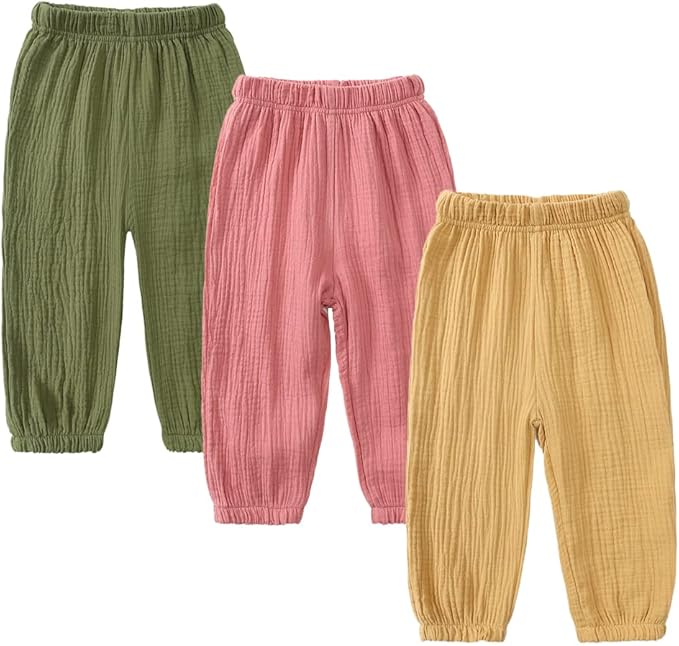 MYGBCPJS Baby Boys Girls Cotton Linen Trousers Kids Casual Ankle Pants Loose by MYGBCPJS