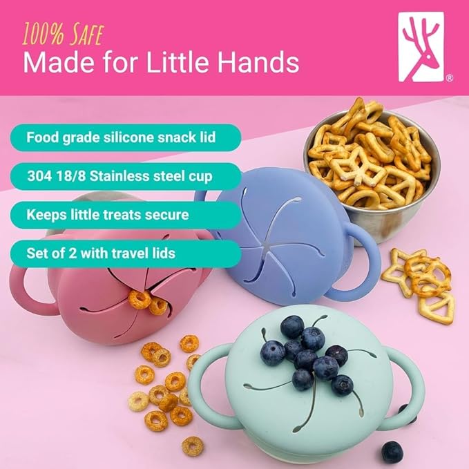 Elk and Friends Stainless Steel Snack Cups | Removable Silicone Food Catcher - Image 3