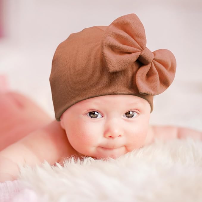 BQUBO Newborn Baby Hats Mittens Set Hospital Hat Beanie Infant Bow Hats Baby - Image 2