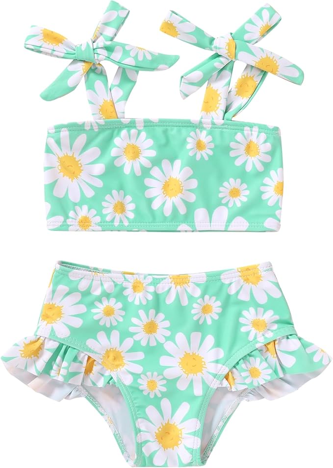 YOUNGER TREE Toddler Girls Two Pieces Swimsuit Color Block Stripe Swimwear by YOUNGERTREE