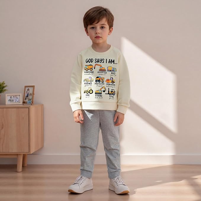 Nyapruwe Toddler Baby Boy Fall Outfit Funny Print Long Sleeve Sweatshirt - Image 2