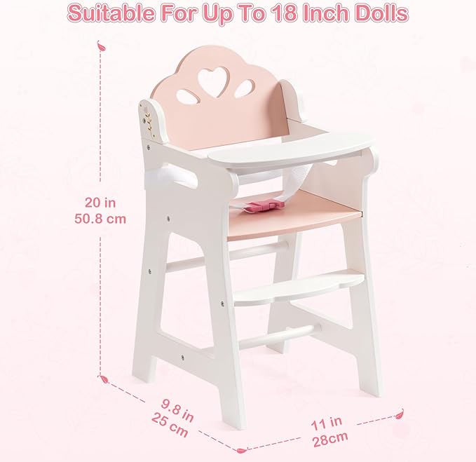 ROBOTIME Baby Doll High Chair, Pretend Play High Chair - Image 2