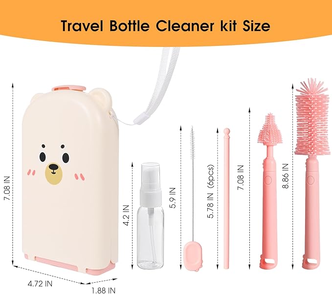 Portable Baby Bottle Brush Set, 7-in-1 Travel Baby Bottle Cleaning Kit - Image 2