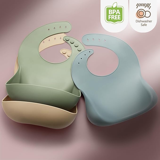 Silicone Bibs for Babies Toddler Set of 3, BPA Free, Soft Adjustable Waterproof - Image 7