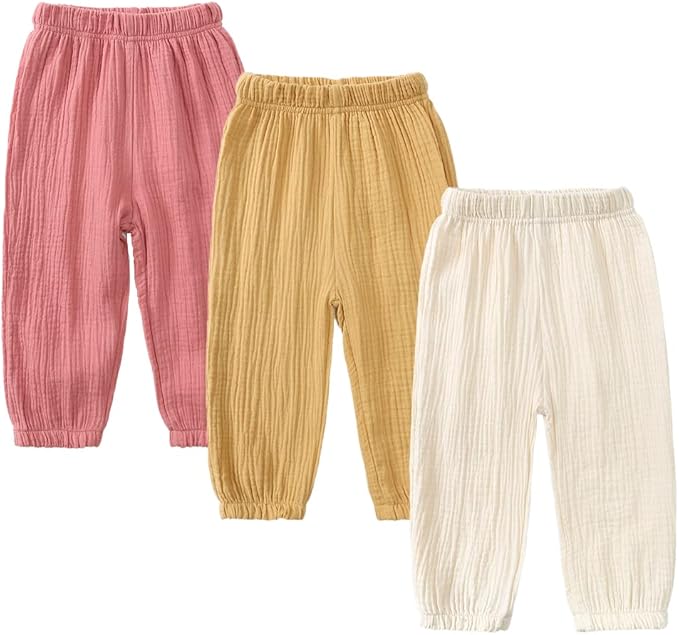 MYGBCPJS Baby Boys Girls Cotton Linen Trousers Kids Casual Ankle Pants Loose by MYGBCPJS