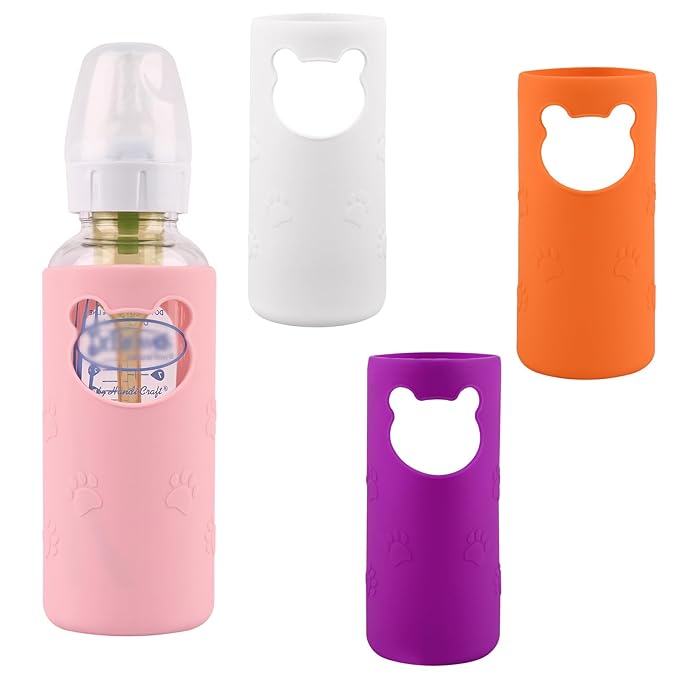 4 Pack Silicone Sleeves for Dr Brown's Glass Baby Bottles, Anti Breakage Baby by HUAKENER
