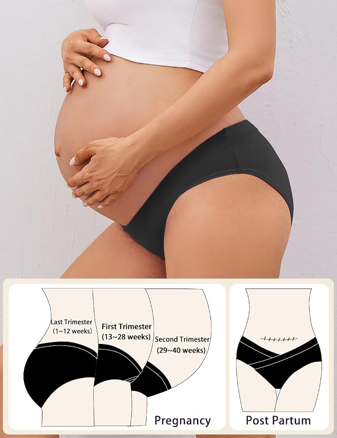 Molasus Cotton Crossover Maternity Underwear Under Bump Pregnancy Bikinis - Image 4