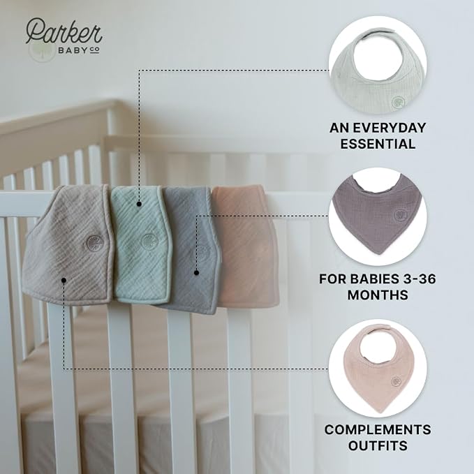 Parker Baby Muslin Bandana Drool Bibs | 100% Soft Muslin Cotton, Absorbent & - Image 4