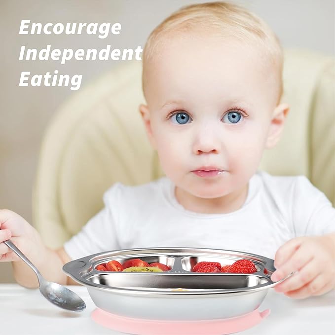 MR. CHOU Stainless Steel Divided Toddler Plate, Suction Baby Plates - Image 6