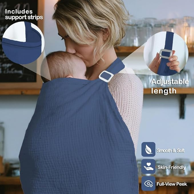 Muslin Nursing Covers for Breastfeeding, Arch Neckline Breast Feeding Covers - Image 4