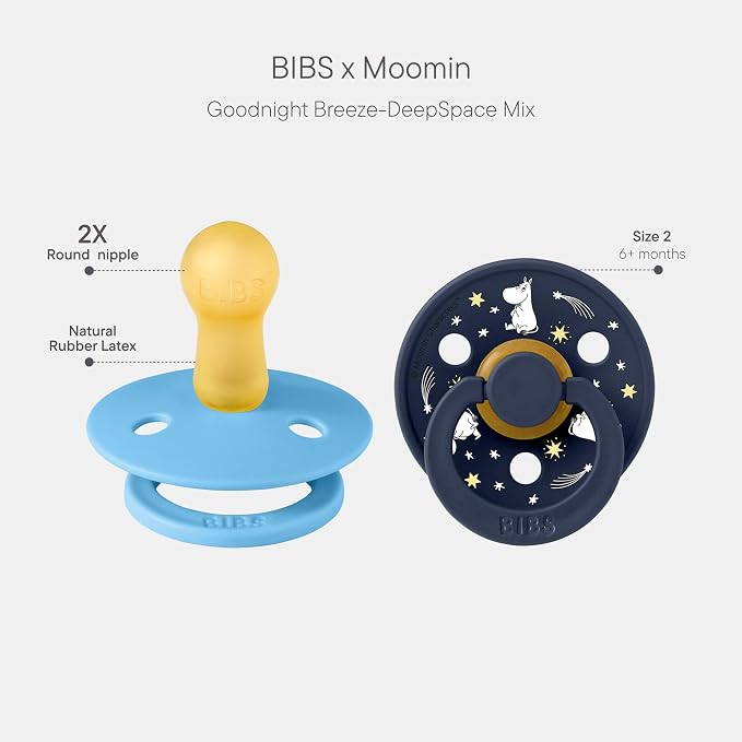 BIBS Colour Moomins Pacifier 2-Pack, BPA Free Pacifier, Round Nipple. Natural - Image 2